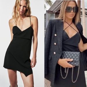 NWT Zara Surplice Strappy Asymmetrical Mini Black Dress
